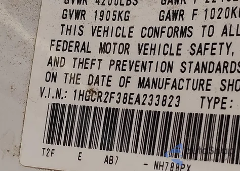 2014 Honda Accord Lx z USA, uszkodzony, nr VIN 1HGCR2F38EA233823